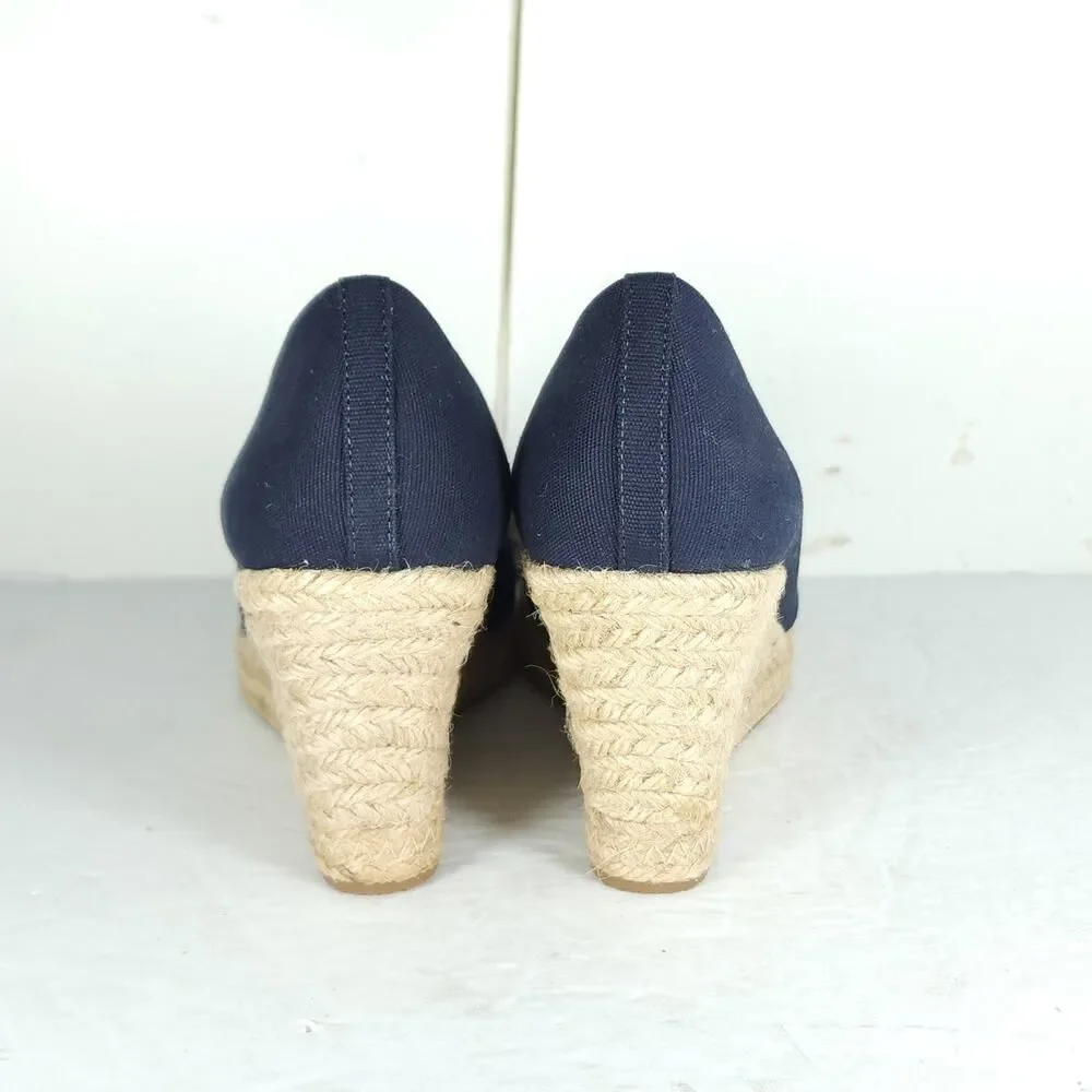 J. Crew Women's US 9 Canvas Navy Blue Wedge Pumps Espadrille Shoes New